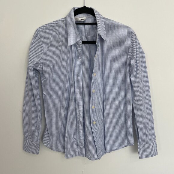 Vintage DKNY Blue & White Gingham Cotton Button-Down Shirt - Picture 2 of 6